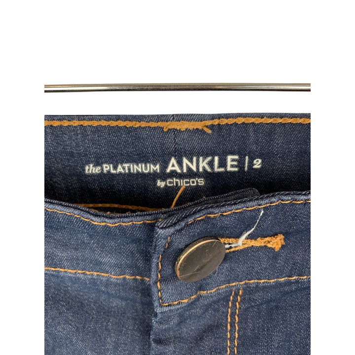 Chicos Platinum Ankle Jeans Size 2 Blue Denim Cotton Blend
