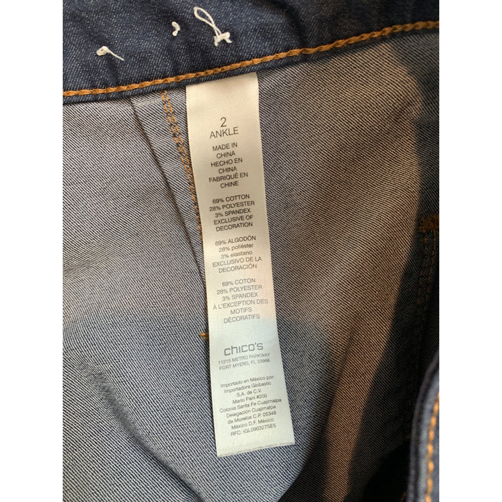 Chicos Platinum Ankle Jeans Size 2 Blue Denim Cotton Blend
