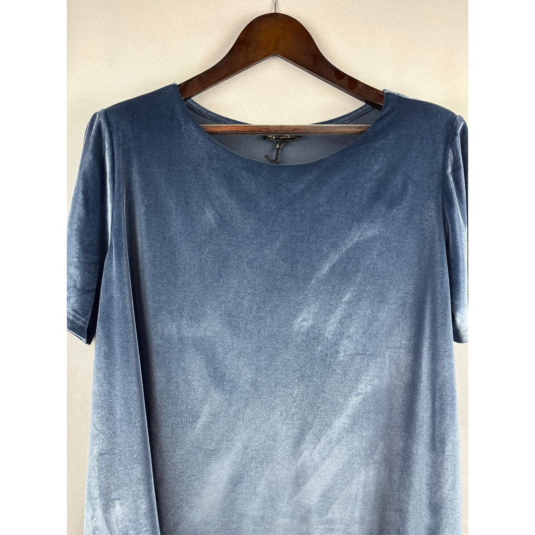 Women’s DG2 1X Silver Blue Velvet Short Sleeve Blouse