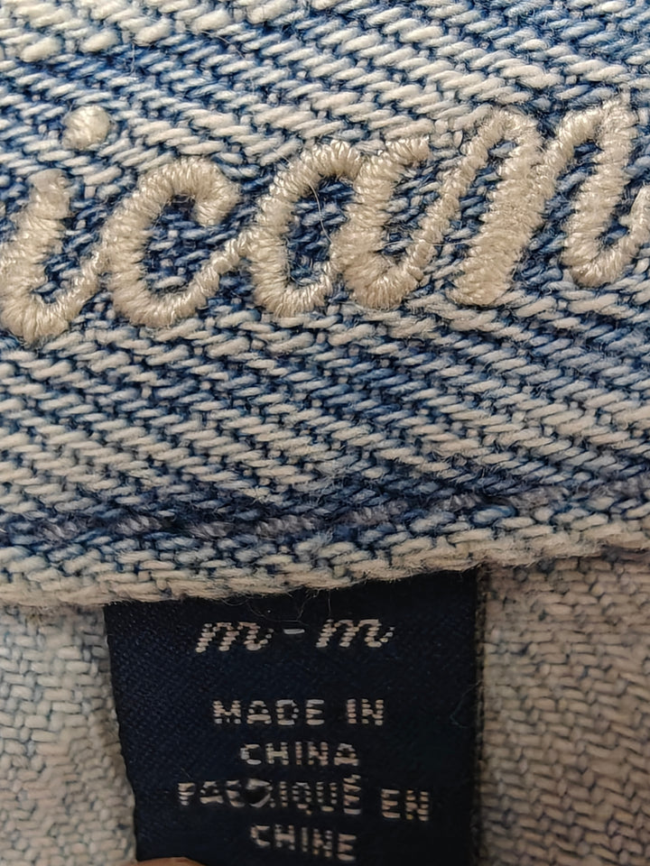 Womens American Eagle Denim Jacket Light Blue Medium Aztec Back Panel