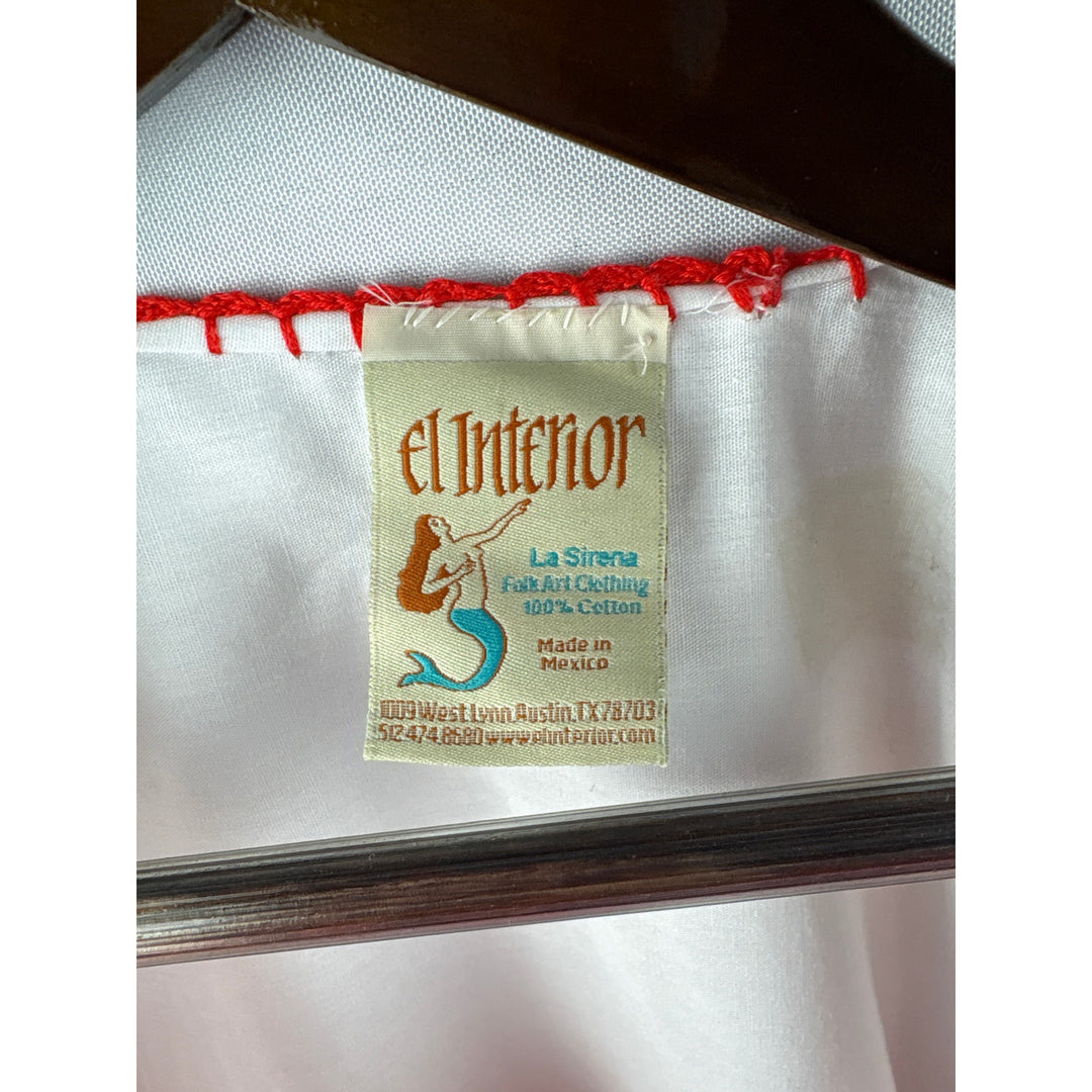 Women’s El Interior Large White Short Sleeve Blouse w/ Orange Embroidery