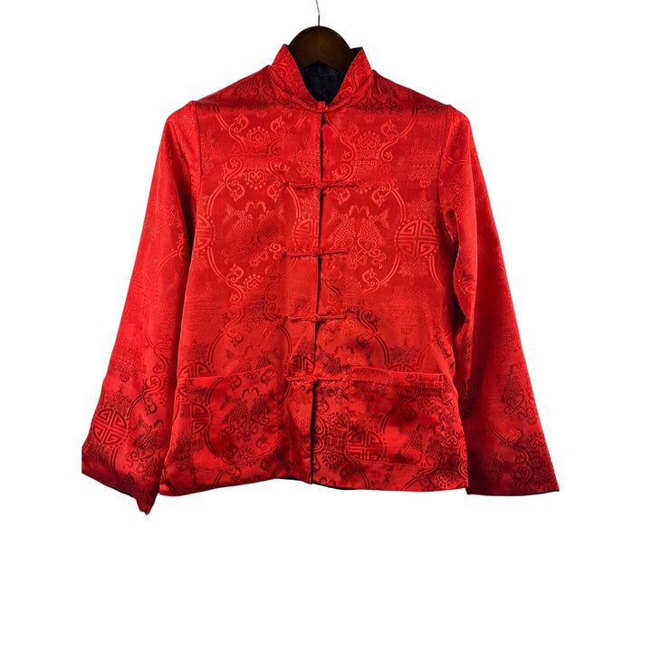 Women’s Large Reversible Red & Black Kimono Style Blouse w/ Ornate Pattern
