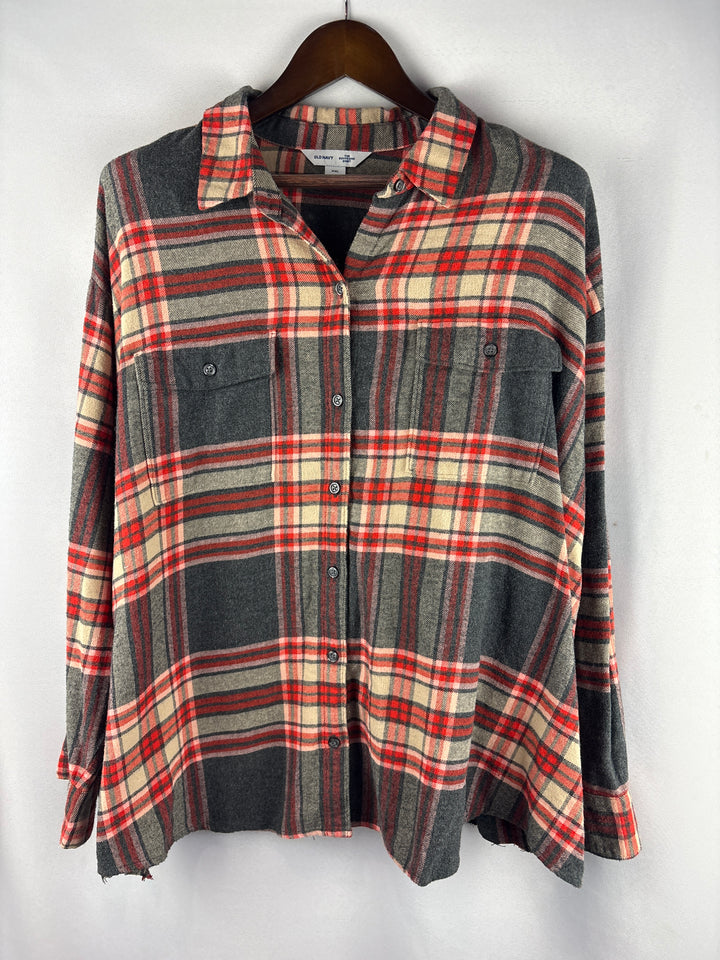 Women’s Old Navy XXL Gray, Red &amp; Tan Flannel Shirt