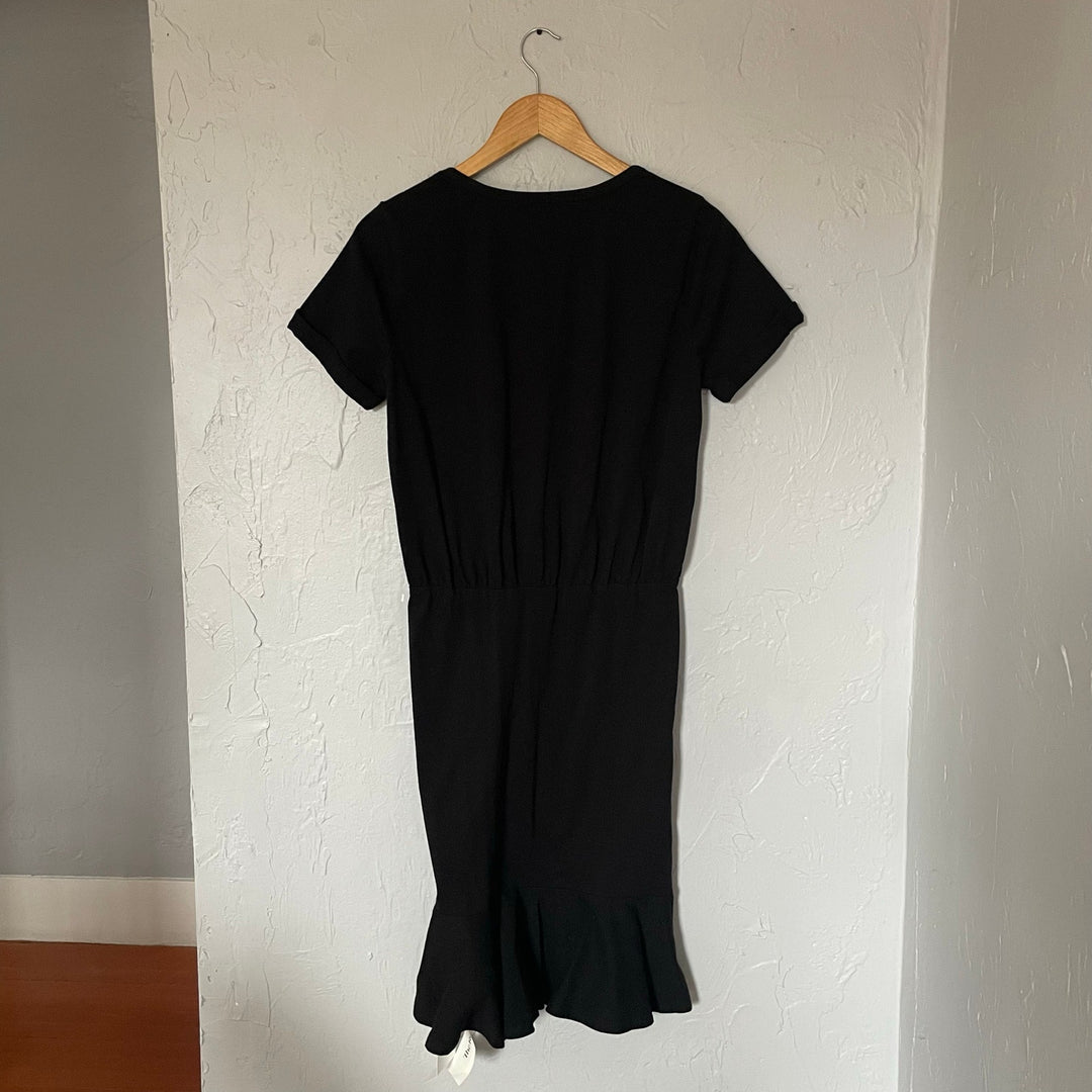 Veronica Beard PIMA Dress Black T-shirt Ruched Ruffle Minimalist Neutral S