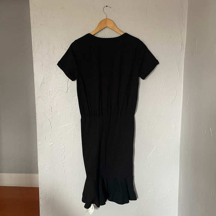 Veronica Beard PIMA Dress Black T-shirt Ruched Ruffle Minimalist Neutral S