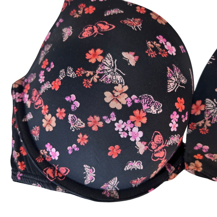 Victorias Secret 32DD Black Floral Pushup Plunge Bra Underwire