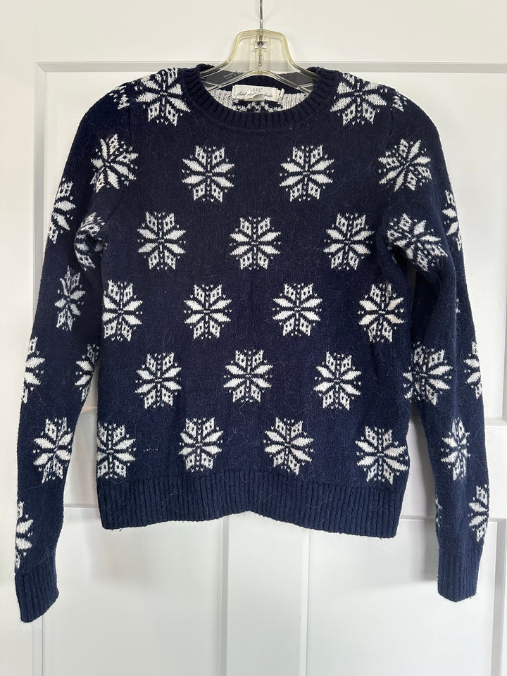 L.O.G.G. by H&amp;M Women’s Jacquard Knit Blue Sweater White Snowflakes Size XS