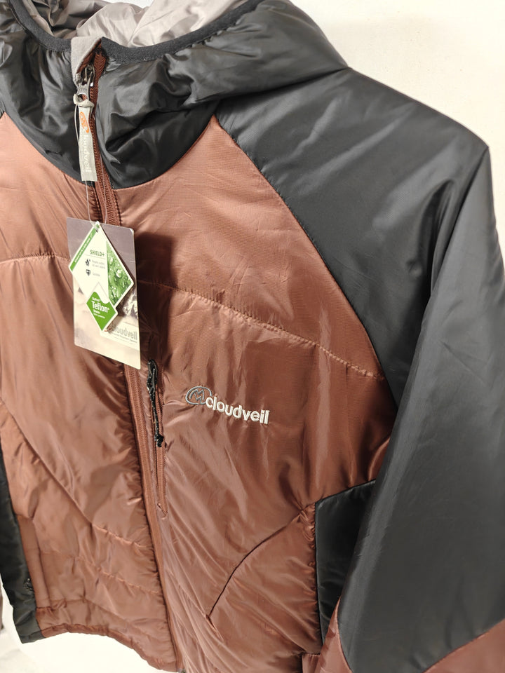 Cloudveil Mens Hooded Insulated Puffer Jacket Brown Black New Large