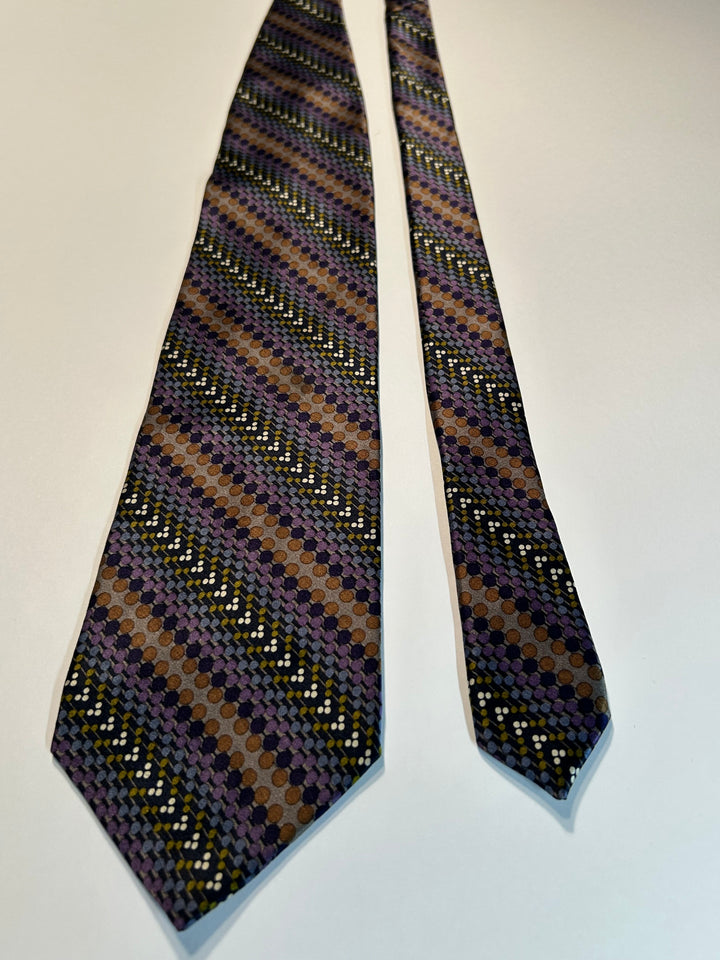 Jhane Barnes Vintage Silk Tie Made in Japan Abstract Geometric Purple Brown 58x4