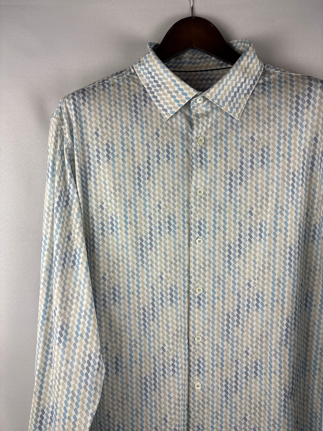 Men’s Bugatchi XXL White &amp; Blue Patterned Button Down