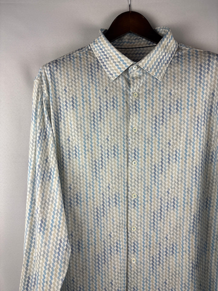 Men’s Bugatchi XXL White &amp; Blue Patterned Button Down