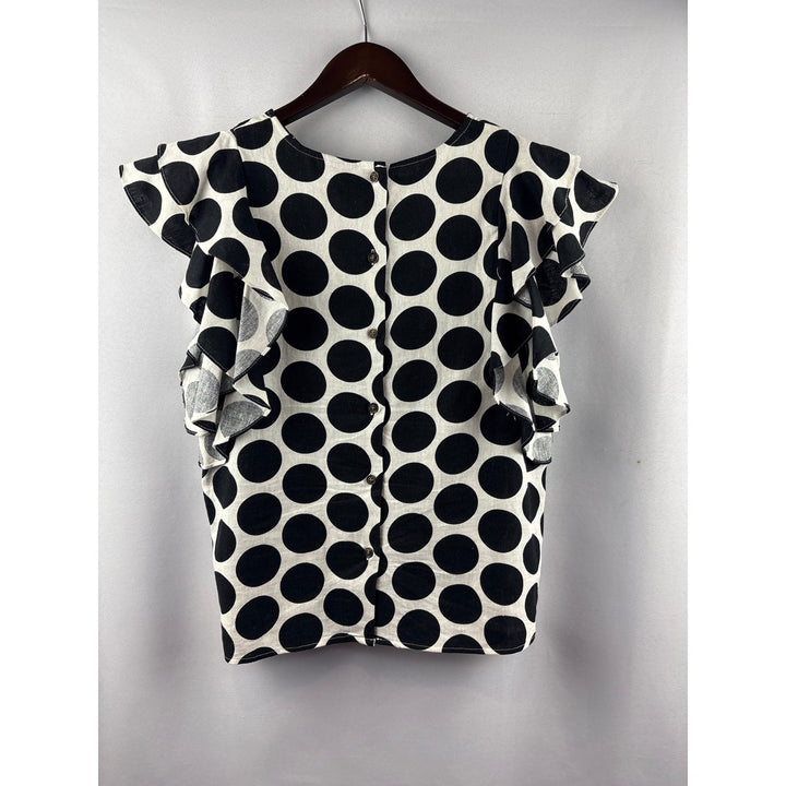 Women’s Who What Wear Medium White w/ Black Polka Dot Ruffled Blouse