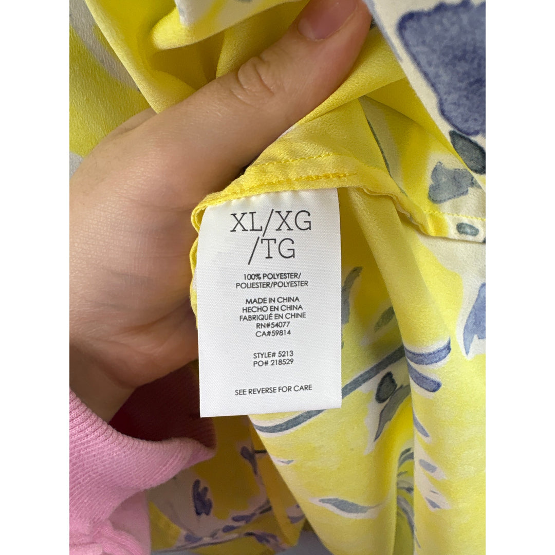 Women’s Cabi XL Yellow Short Sleeve Blouse w/ White Florals