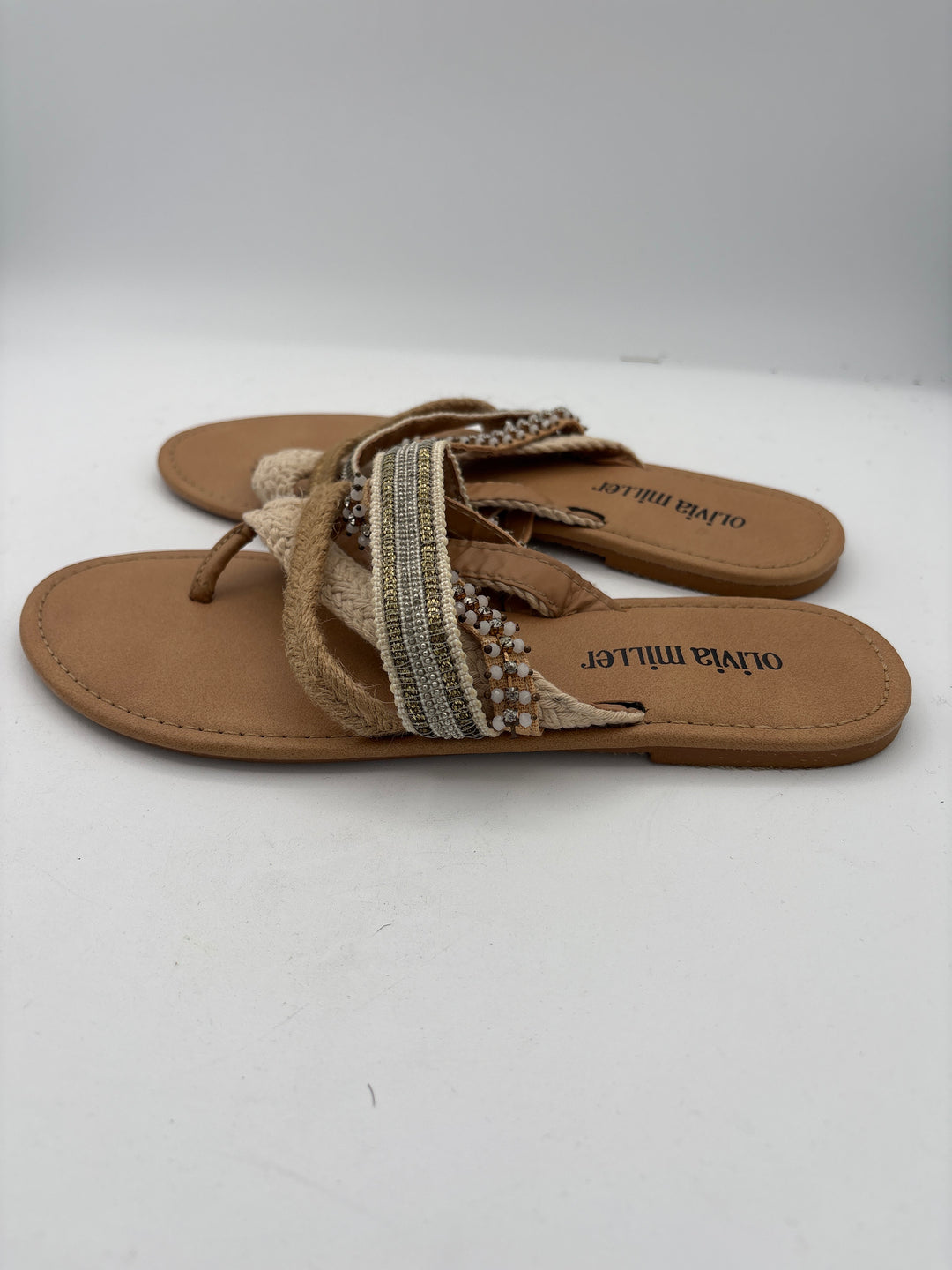 Women’s Olivia Miller Size 6 Tan Strappy Thong Sandals