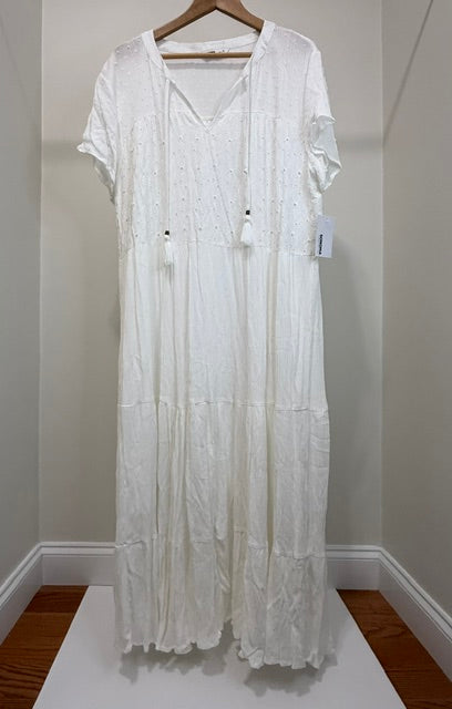 Sonoma White Eyelet Tiered Maxi Dress Tassels NWT Sz0X /(12-14)