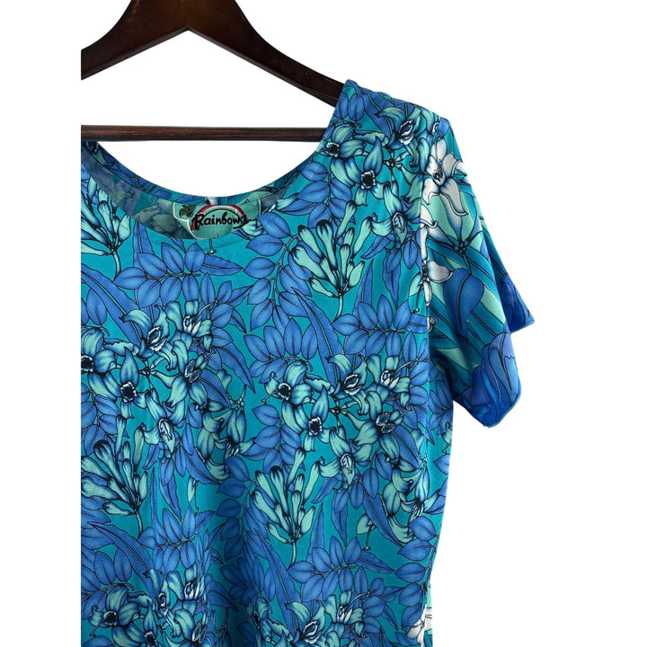 Women’s Rainbow Jo 1XL Blue Floral Short Sleeve Blouse