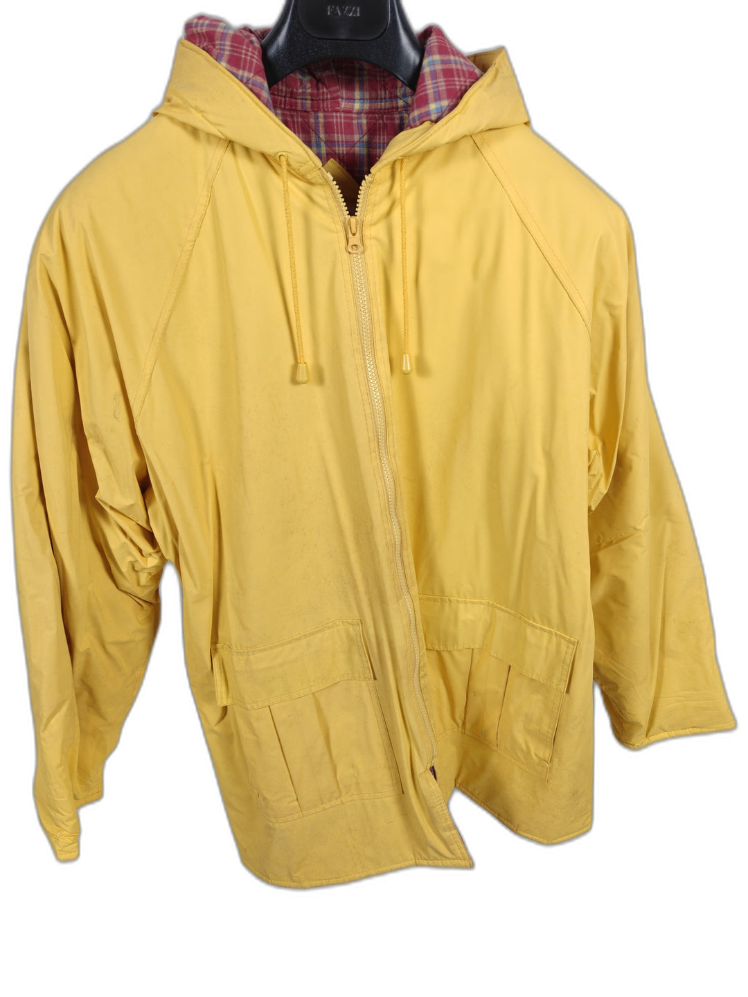 Misty Harbor Mens Yellow Hooded Rain Jacket Waterproof Plaid Lining XL