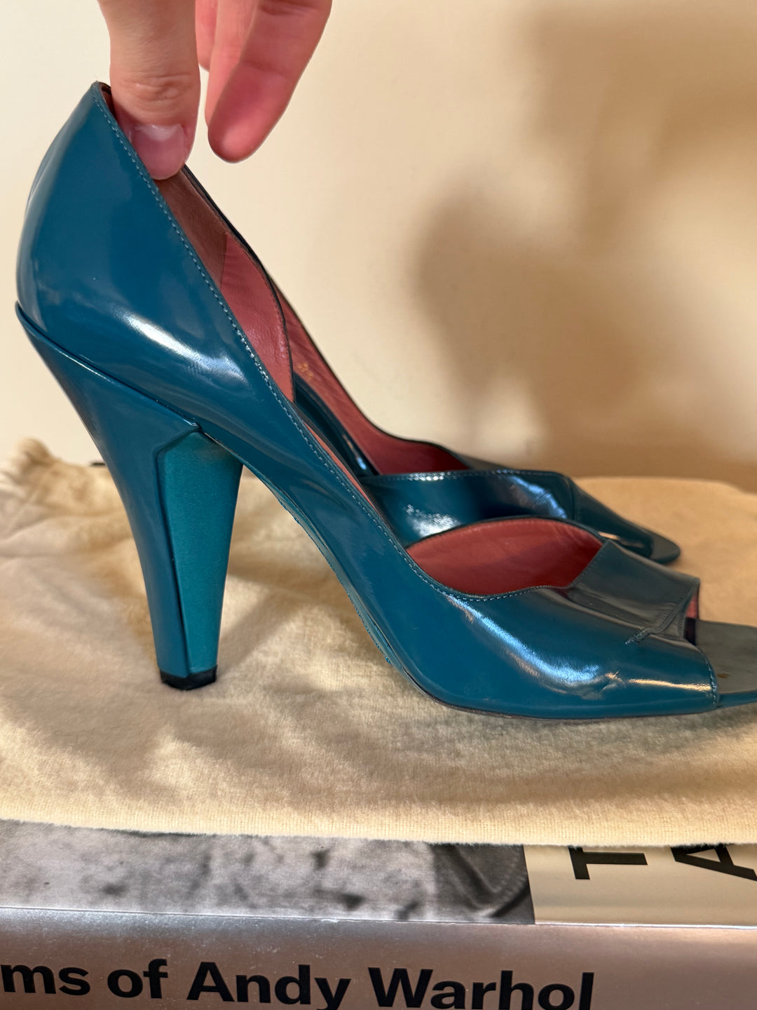 Louis Vuitton Vintage Teal Patent Leather Peep Toe Heels Pumps Size 39 Y2K