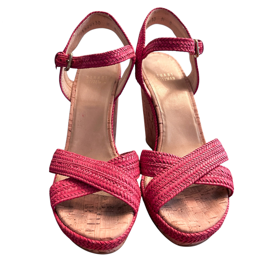 Stuart Weitzman Sandals Women's Size 8M "Minx" Wedge in Red Braided Straps