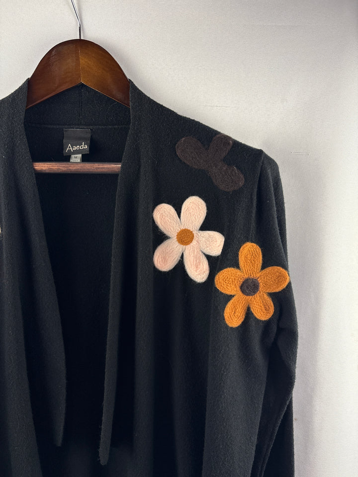 Women’s Aaeda Medium Black Cardigan w/ Floral Embroidery