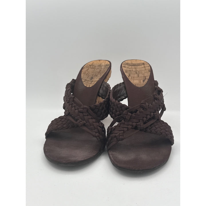 Nine West Womens Brown Woven Cork Wedge Sandals Size 7.5