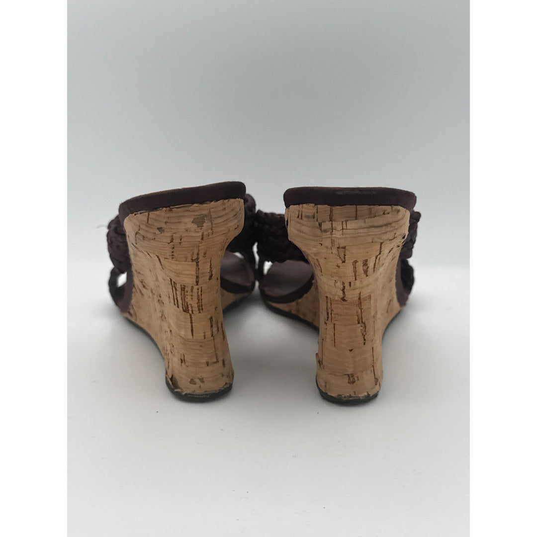 Nine West Womens Brown Woven Cork Wedge Sandals Size 7.5