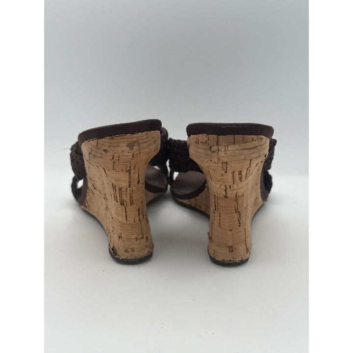 Nine West Womens Brown Woven Cork Wedge Sandals Size 7.5