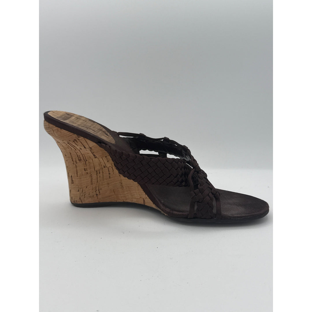 Nine West Womens Brown Woven Cork Wedge Sandals Size 7.5