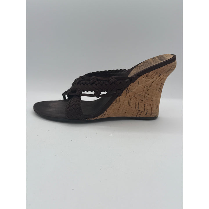 Nine West Womens Brown Woven Cork Wedge Sandals Size 7.5