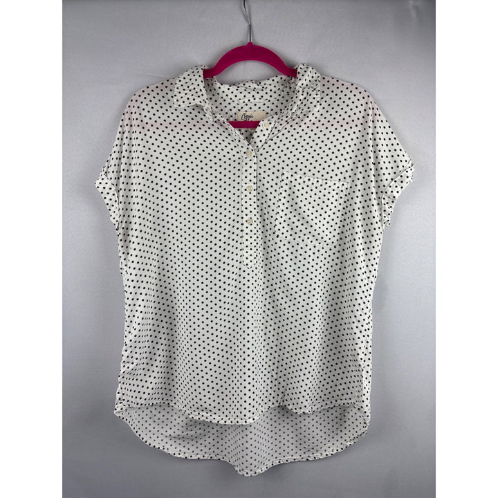 Cosmic Blue Love Polka Dot Short Sleeve Button-Up Blouse Medium