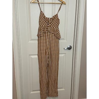Saylor Brown/White Checkered Jumpsuit Size XS