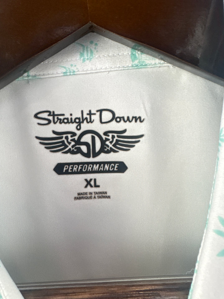 Men’s Straight Down XL White Golf Polo w/ Green Hawaiian Pattern