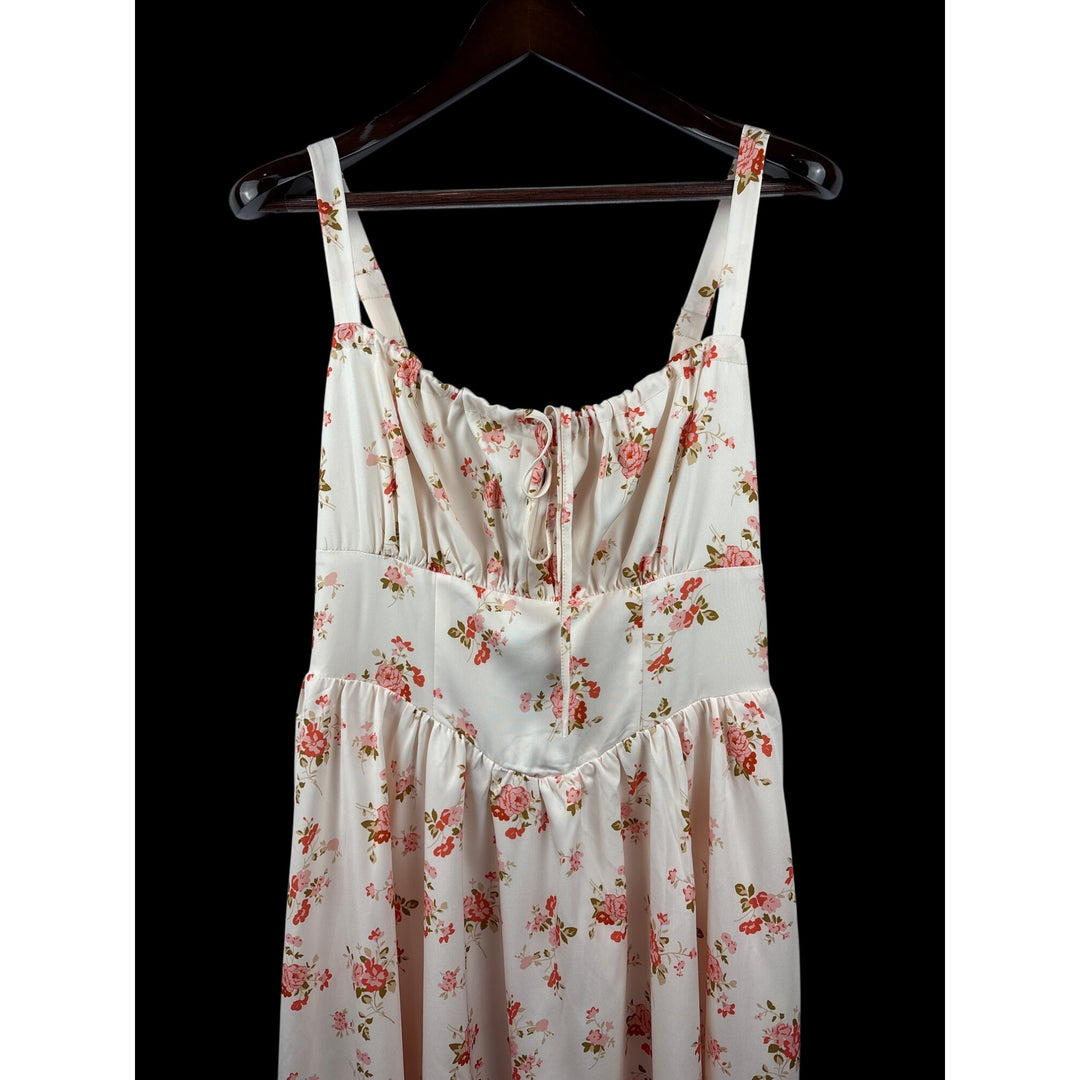 Women’s Scarlet Darkness Large Cream Corset Style Maxi Dress w/ Orange Florals