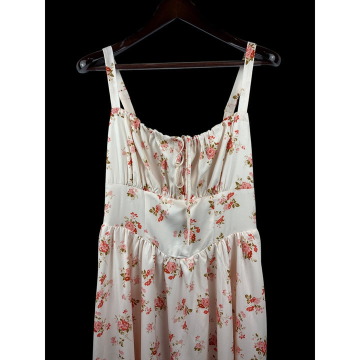 Women’s Scarlet Darkness Large Cream Corset Style Maxi Dress w/ Orange Florals