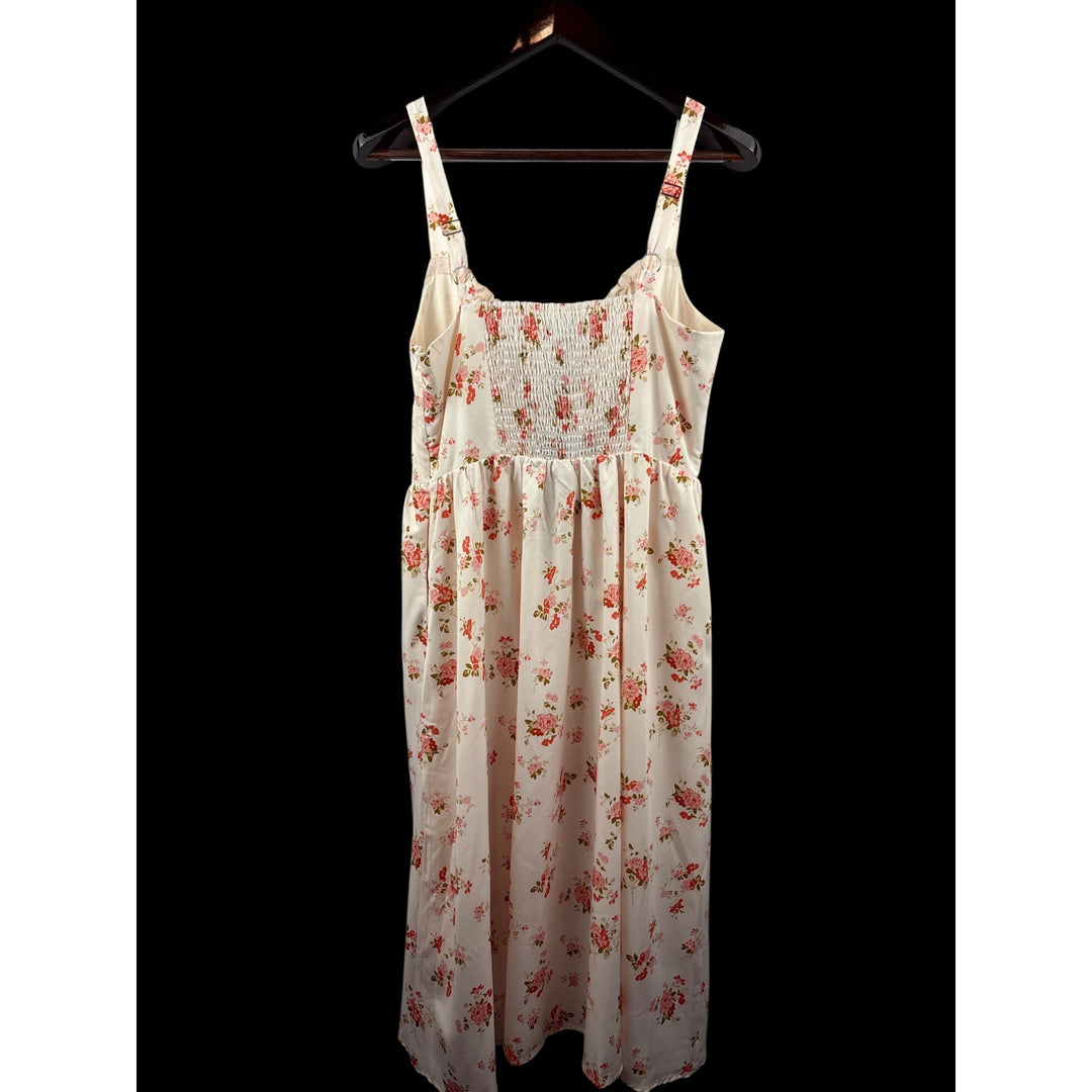 Women’s Scarlet Darkness Large Cream Corset Style Maxi Dress w/ Orange Florals