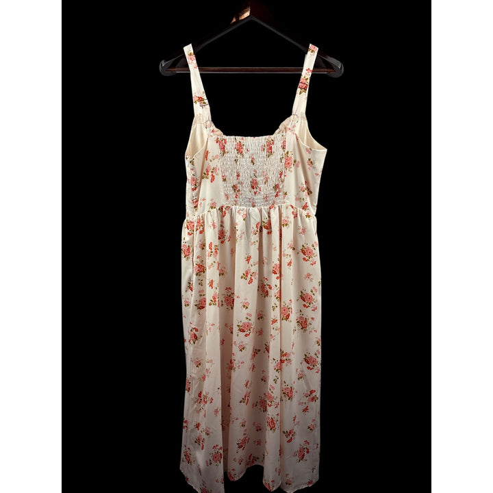 Women’s Scarlet Darkness Large Cream Corset Style Maxi Dress w/ Orange Florals