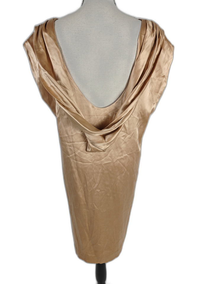 Women Club Monaco Silk Cowl Back Dress Champagne Size 6