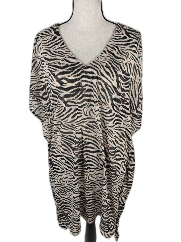 Women’s H&amp;M Zebra Print Tunic Top Beige Black Size Medium