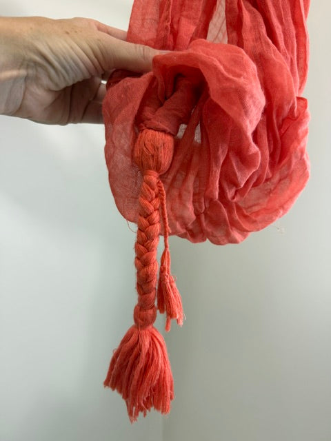 Anthropologie Remi &amp; Reid Persimmon Textured Wrap/Scarf – Braided Tassels – 41x62