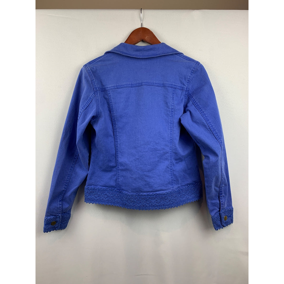 Twiggy London Womens Blue Denim Jacket With Crochet Trim Size S