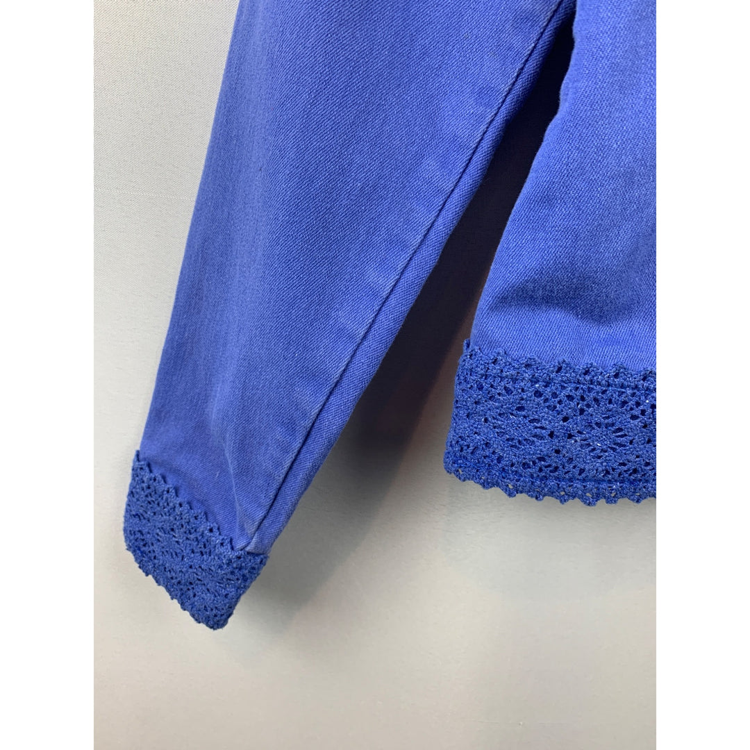 Twiggy London Womens Blue Denim Jacket With Crochet Trim Size S