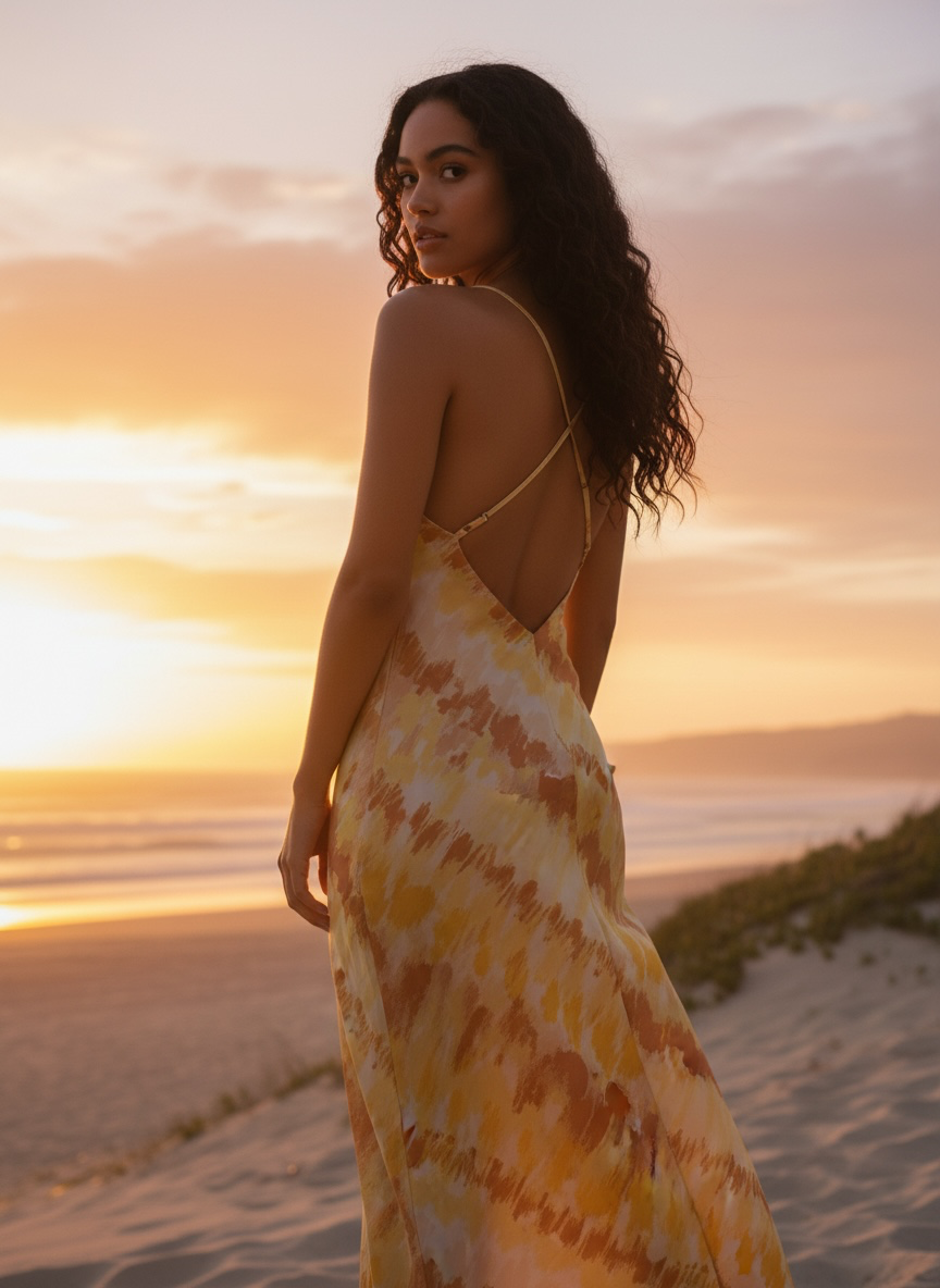 Forever 21 Women’s Yellow/Orange Tie Dye Slip Adjustable  Maxi Dress, Size M