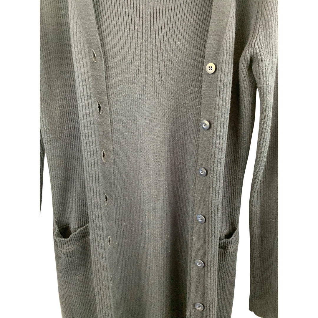 Cabi Womens Ribbed Knit Long Cardigan Sweater S Navy Blue Button Front