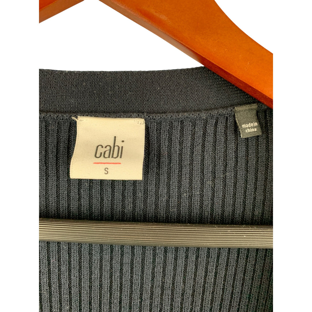 Cabi Womens Ribbed Knit Long Cardigan Sweater S Navy Blue Button Front