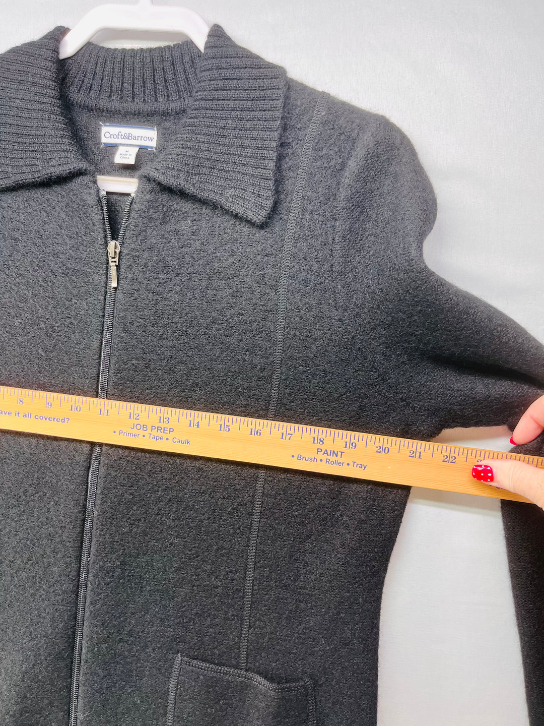 Croft & Barrow Black Wool Full Zip Sweater Cardigan Jacket 2 Pocket