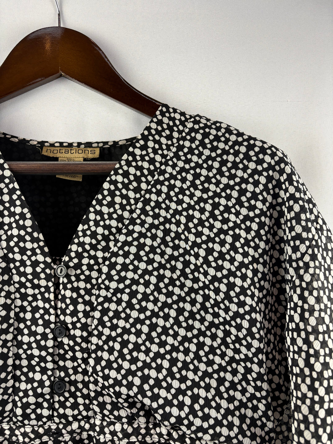 Women’s Notations Small Black & White Dot Blouse