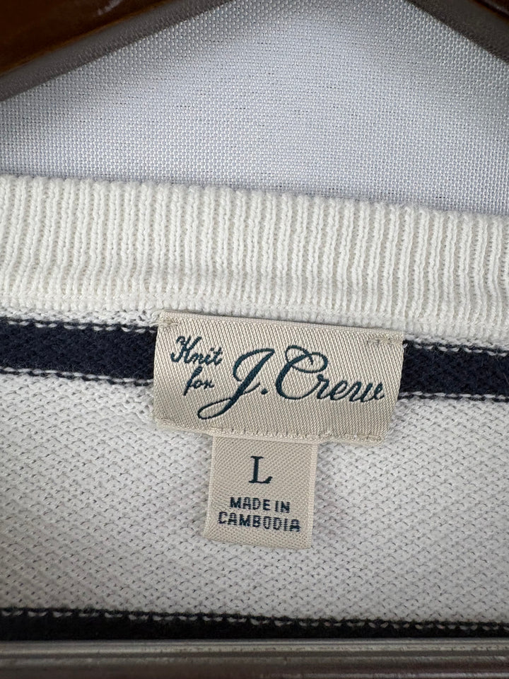 Women’s J.Crew Large White w/ Navy Stripes Crewneck Sweater
