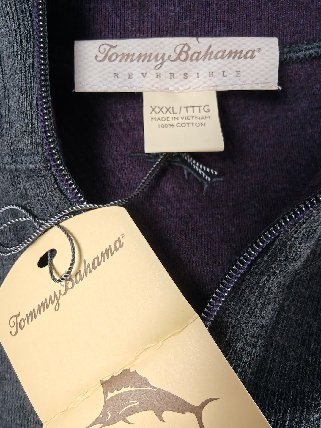 Mens Tommy Bahama Reversible Quarter Zip Sweater Gray Purple 3XL