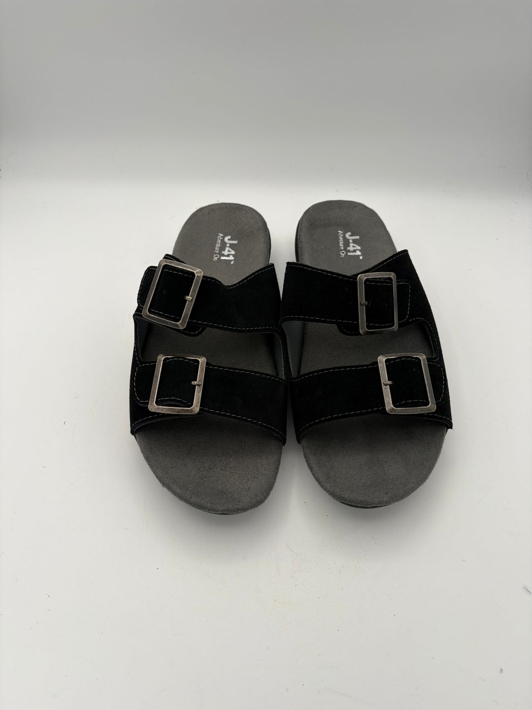 Women’s J-41 Size 8 Black Suede Slide Buckle Sandals