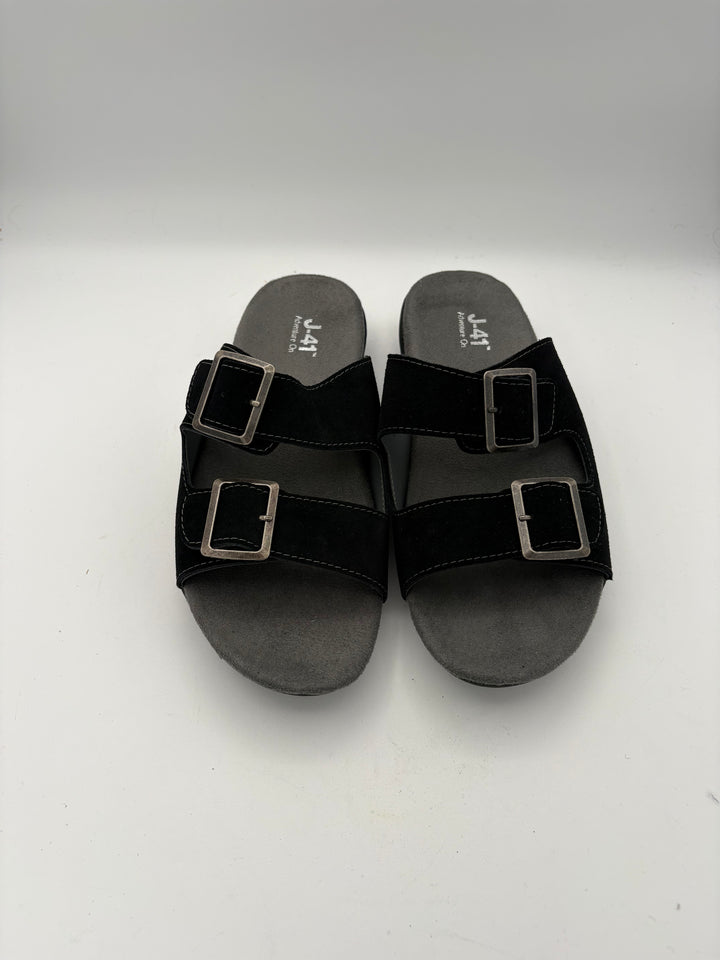 Women’s J-41 Size 8 Black Suede Slide Buckle Sandals